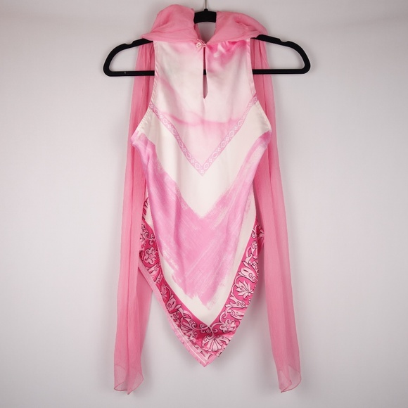 Lorena Conti Paris Pink Sleeveless Top w/ Scarf Collar Made In France, Size 2 - Picture 3 of 16